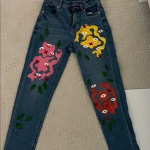 american eagle mom jeans ,hand-painted ,size 0
